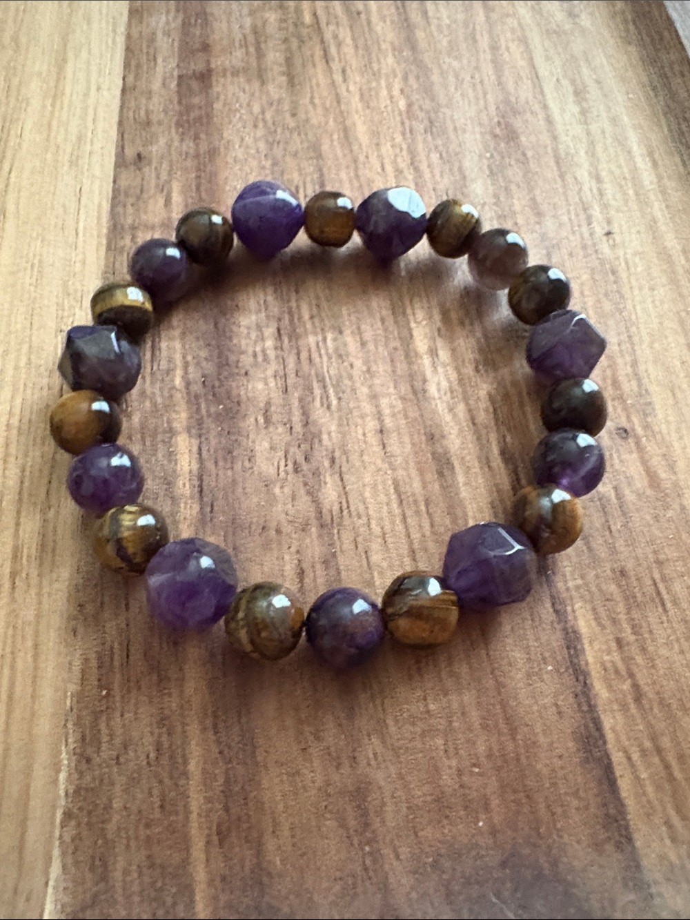 Handmade Amethyst & Tiger Eye Beaded Stretch Bracelet
